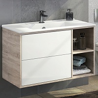 Comforty Тумба с раковиной Гамбург 90 подвесная белая/дуб сонома